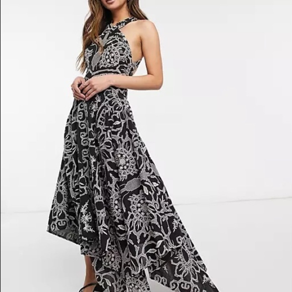 Asos Edition Embroidered Halter Midi Black Cutout Dress - Picture 1 of 14
